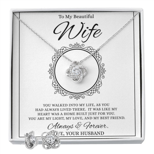 To My Beautiful Wife | Love Knot Design + Earrings